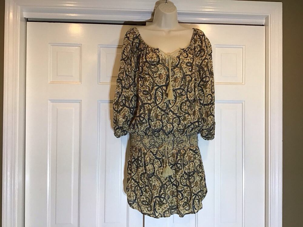 Denim & Supply Ralph Lauren Dress/Tunic Sz M Boho Peasant Tassel Smocked Cowgirl